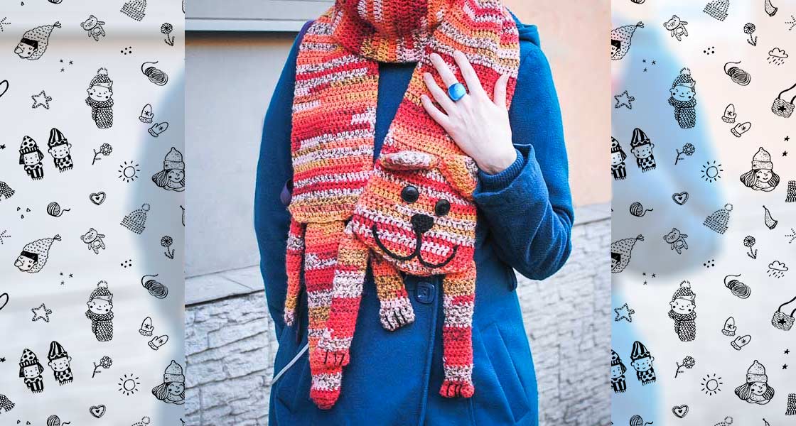 Вязаный шарф с котом — Котошарф